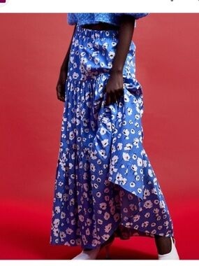 Zara Floral Tiered Maxi Skirt